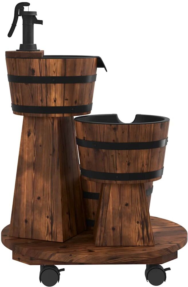 vidaXL Fontaine à eau sur roues pompe 55x55x80 cm bois de sapin massif