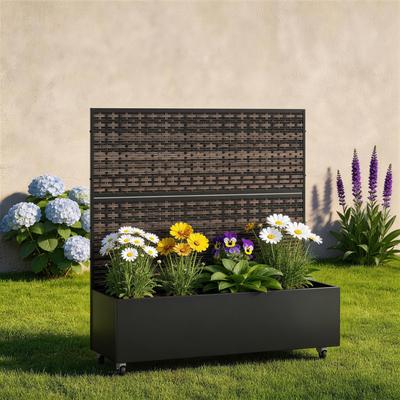 Uixe Rectangular Decorative Metal Privacy Screen with Planter Box Wheels