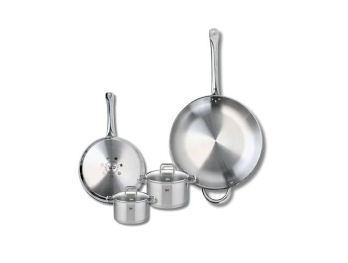Elo Kochgeschirr-Set, 2 Pfannen 24/32 cm, 2 Kochtöpfe 12/14 cm 4 Edelstahlteile zum Anbraten und Kochen, 2 Pfannen 24 und 32 cm, 2 Kochtöpfe 12 und 14 cm, Induktionsgeeignet