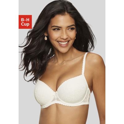 Schalen-BH LASCANA "Luciana", Damen, Gr. 100, Cup E, beige (creme), Spitze, Obermaterial: 89% Polyamid, 11% Elasthan, BHs Schalen-BH, aus zarter Spitze, Dessous