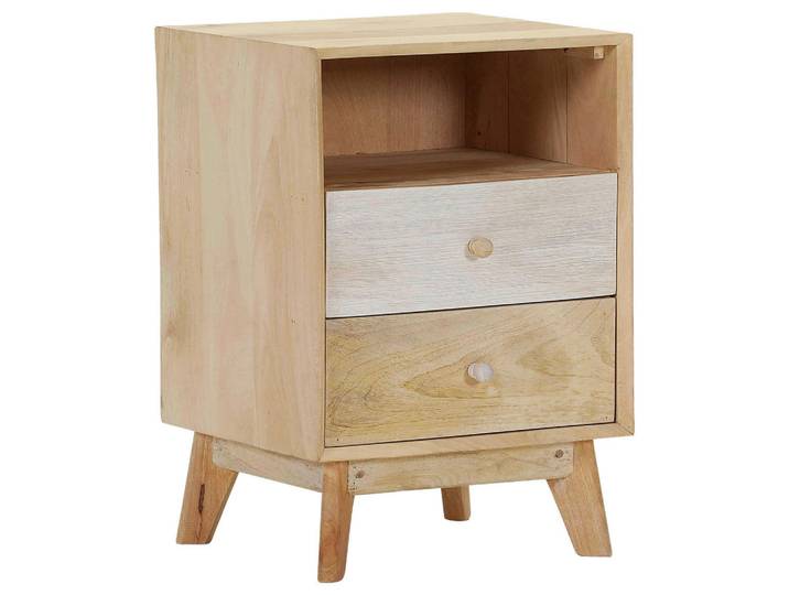 Landscape Nachtschrank Kata, Natur, Weiß, Holz, Mangoholz, massiv, 2 Schublade(n) Schubladen, 45x65x40 cm, Schlafzimmer, Nachttische