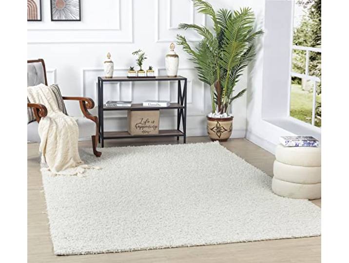 Surya Home Shaggy Berber Teppich - Flauschiger Teppich für Wohnzimmer, Esszimmer, Schlafzimmer, Langflor Hochflor Teppich flauschig - Teppich groß 160x220 cm, Wohnzimmerteppich in Weiß