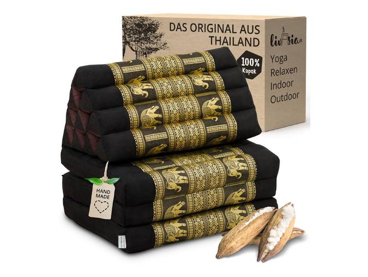 livasia Sitzsack Thaikissen 3 Auflagen (Deluxe) vegan und handgefertigt, 175x55x8cm, Kapok