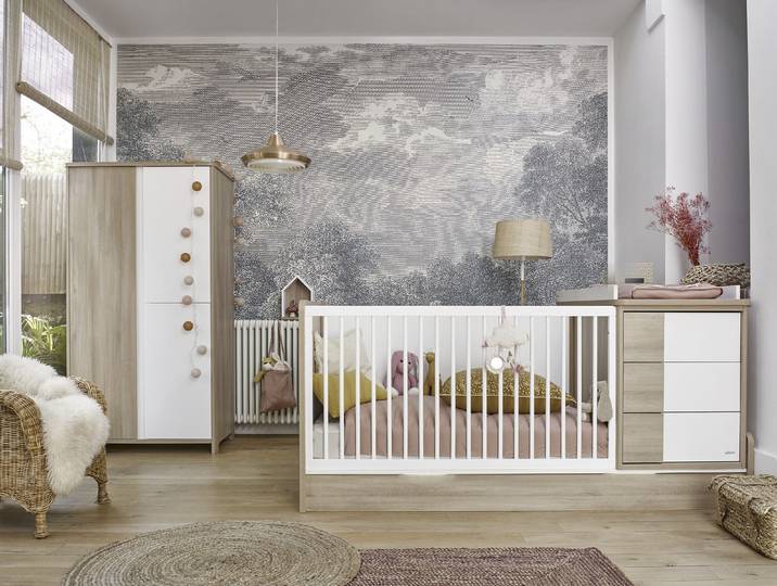 Babymöbel-Set GALIPETTE Sasha , weiß, ohne Matratze, Schlafzimmermöbel-Sets, bestehend aus Schrank, Bett, Regal, Kommode, Schreibtisch & Ablage
