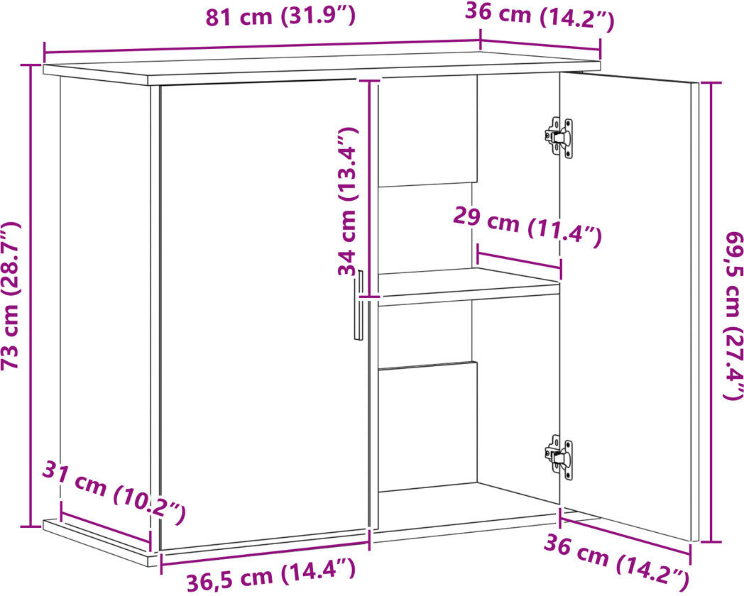 Vidaxl Aquarium Stand Black 81X36x73 Cm Engineered Wood Concrete Gray 81 x 36 x 73 cm
