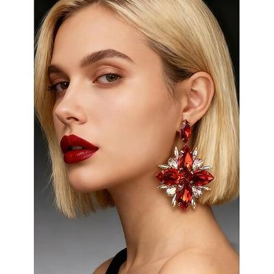 Statement-Ohrringe mit roten Kristallen für Damen – funkelnde Weihnachtsschmuck-Accessoires für Feiertagspartys und festliche Outfits