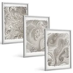 BILDER SET 3er Set - 40x60 cm Silberner Rahmen - Moderne Formen Malerei