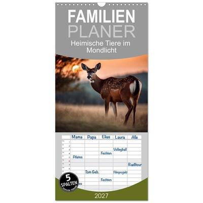 Familienplaner 2027 - Heimische Tiere im Mondlicht mit 5 Spalten (Wandkalender, 21 x 45 cm) CALVENDO