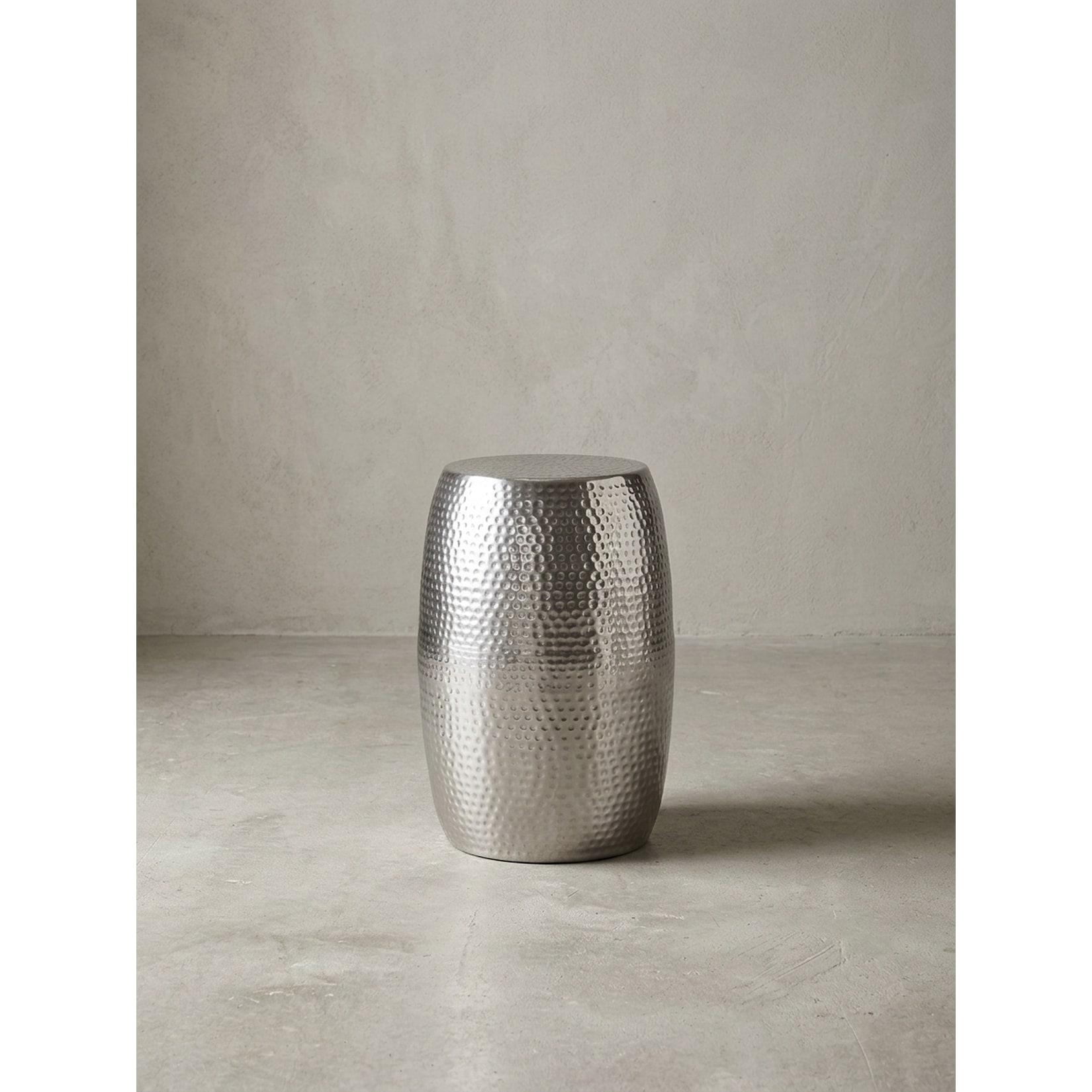 Beistelltisch – Rund Aluminium Silber Hammerschlag 30x49,5x30 cm orientalisch schmal