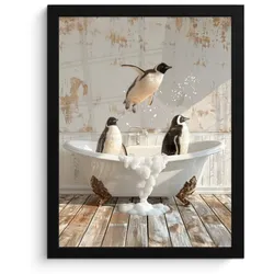 POSTER MIT RAHMEN Vintage - Pinguin - Badewanne - Schaumstoff Bilderrahmen 30x40 cm