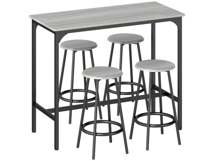BARTISCH mit Barhocker Set, 5-tlg. Bartisch-Set, Küchentisch mit 4 Barhocker