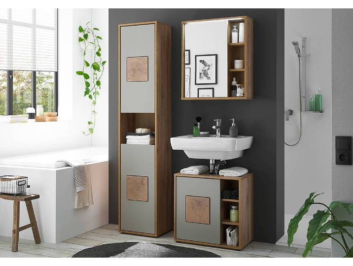 Meuble sous vasque 60 x 60 x 35cm Marron/Gris/Marron