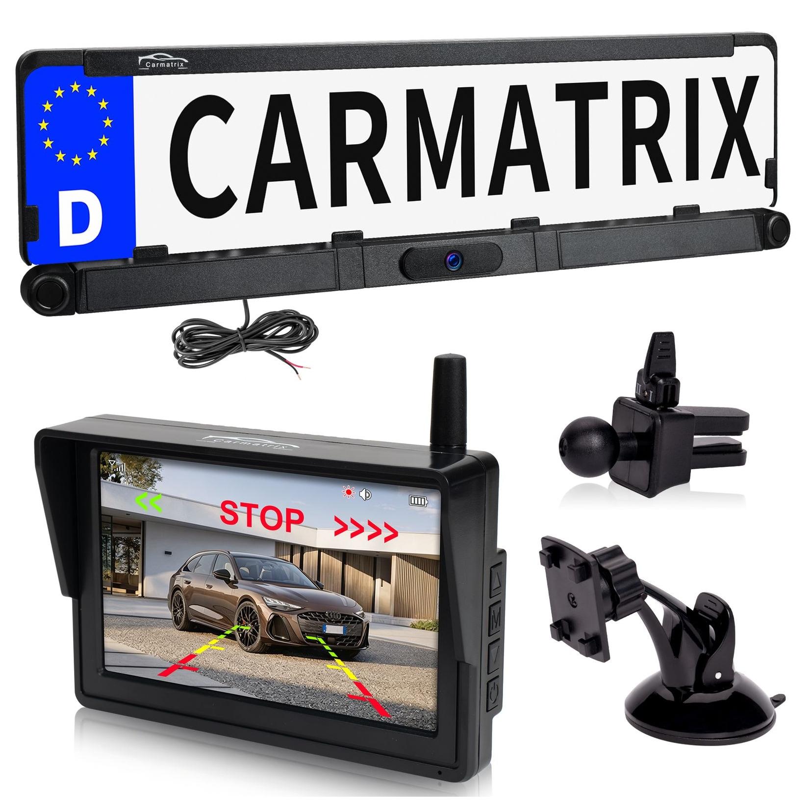 CARMATRIX HD Funk Rückfahrsystem mit 5" Monitor Kennzeichenhalter PDC Einparksensoren