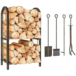 Outsunny Kaminholzregal für innen 43 x 30 x 74cm 2 Ebenen Brennholzregal Metall