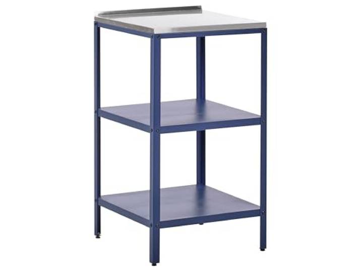 Beliani Outdoor-Kücheninsel Blau Stahl mit Edelstahlplatte Schmal Metall, Pulverbeschichtet, Belastbarkeit 10 kg, Für den Außenbereich, 50 x 50 x 90 cm, Windbeständig