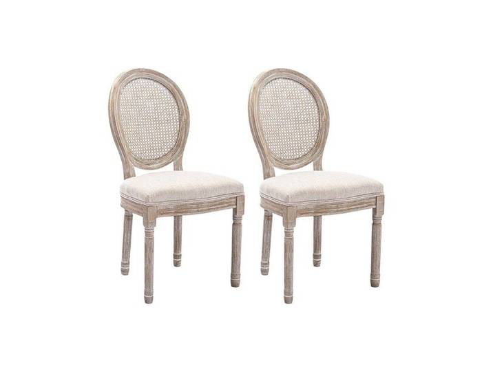 Lot de 2 chaises - Cannage tissu et bois d'hévéa - Beige - ANTOINETTE
