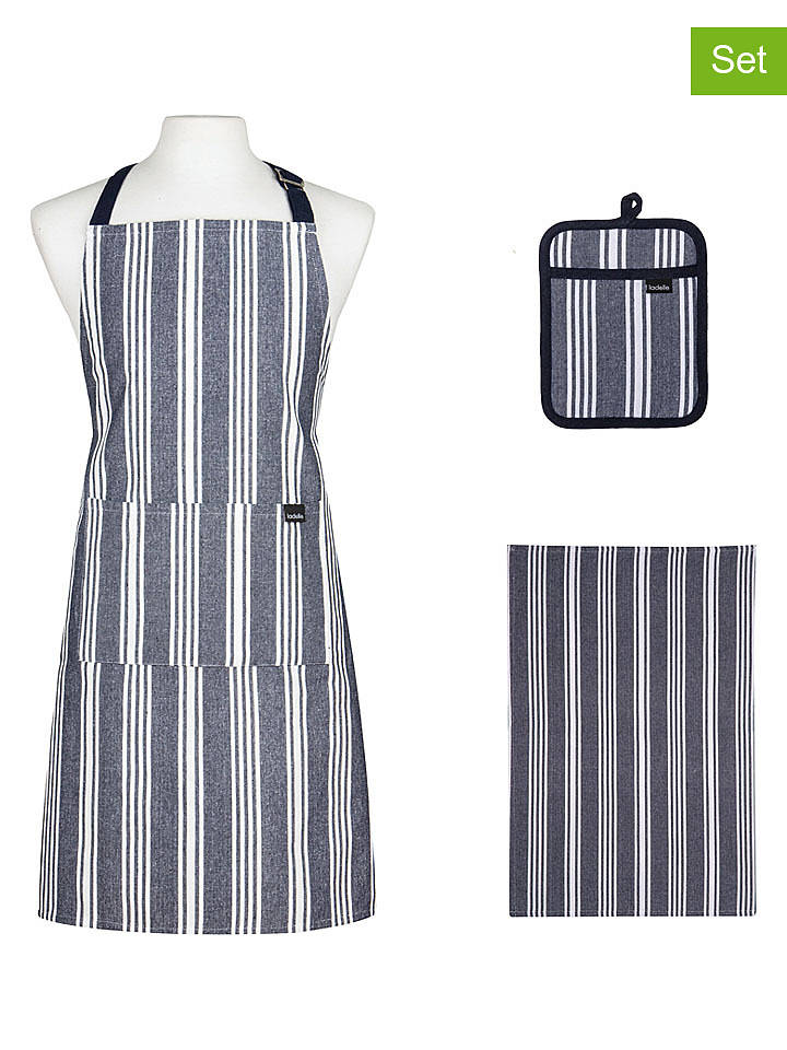 Ladelle 3tlg. Küchentextilien-Set "Eco Stripe" in Dunkelblau - onesize