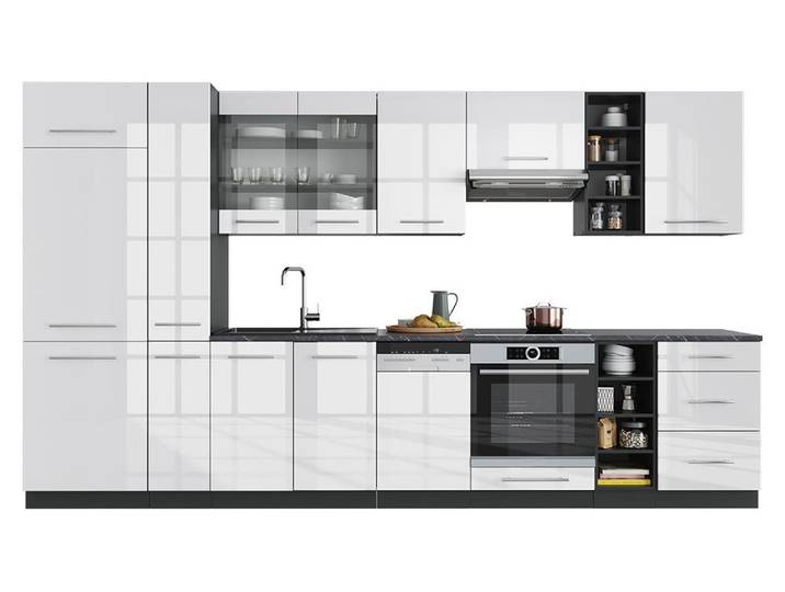 Cuisine Vicco Fame-Line Blanc brillant/Anthracite 355cm \, PT Chêne\, Model 49276