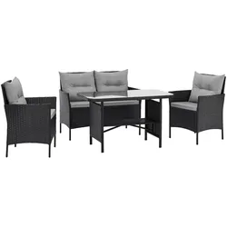 SVITA DALLAS Polyrattan Gartenmöbel Set 4-teilig 2 Sessel Sofa Tisch Inkl. Auflagen Schwarz