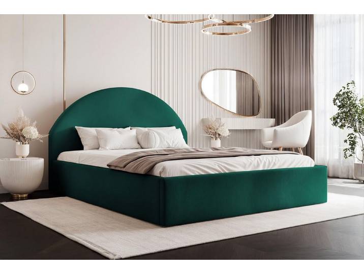 Compleo Polsterbett Designer Polterbett CLARA, mit Stauraum, Glamour-Bett, Elegant, Bett mit halbrückigem Kopfteil, Elegant design