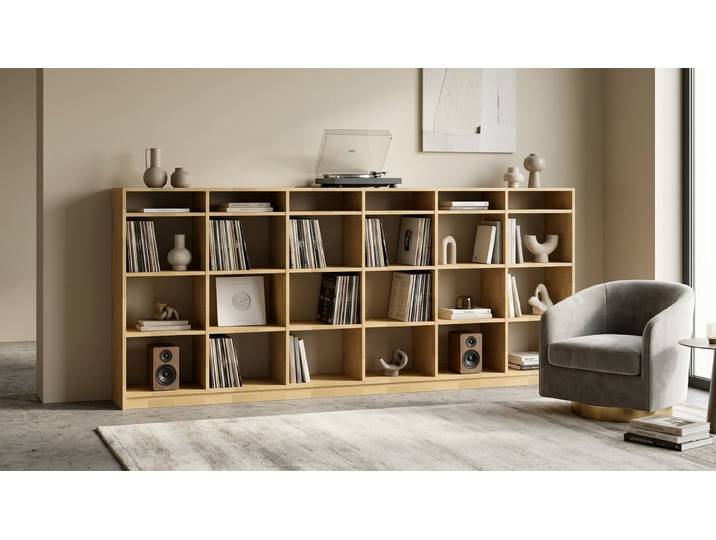 Schallplattenregal - Regal für Schallplatten mit vielen Optionen Buche Natur geölt