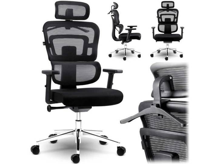 Chaise de bureau ergonomique - SOFOTEL - Nicea - Micro-résille - Noire - Hauteur ajustable 44-52 cm