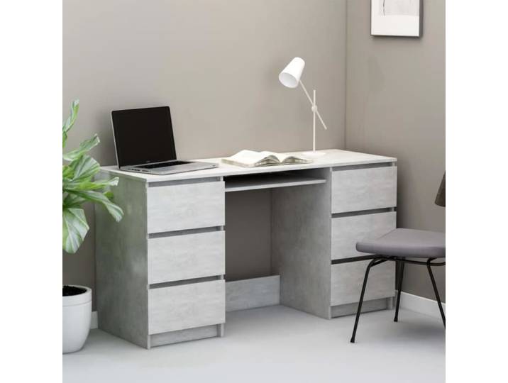 Bureau Gris béton - BEL - 140x50x77 cm - 6 tiroirs - Adulte