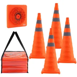 VEVOR Sicherheitskegel Verkehrshütchen, 4 Stk. Zusammenklappbare Verkehrskegel, Baukegel mit Reflektierenden Kragen, Warnkegel mit Aufbewahrungstasche, Geeignet für Verkehrskontrolle, Parkplätze