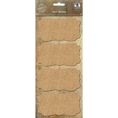 URSUS Vintage Kork-Sticker Rechteck geschwungen, 1 Stickerbogen (12 x 26 cm) mit 4 Stickern
