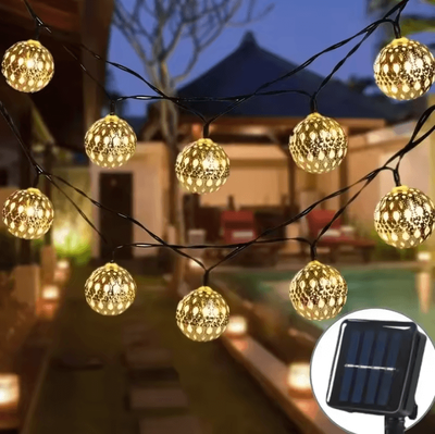 Inspire Curations Moroccan Solar Ball String Lights With 8 Lighting Modes warm 7m 50led