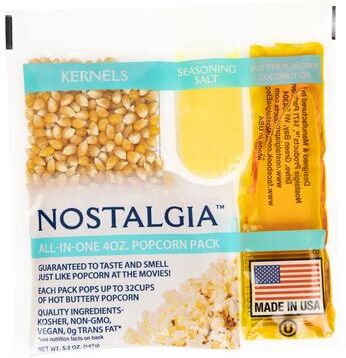 Nostalgia Best Tasting Premium 4-Ounce Popcorn, Oil & Seasoning Salt All-In-One Packs - 24 Count