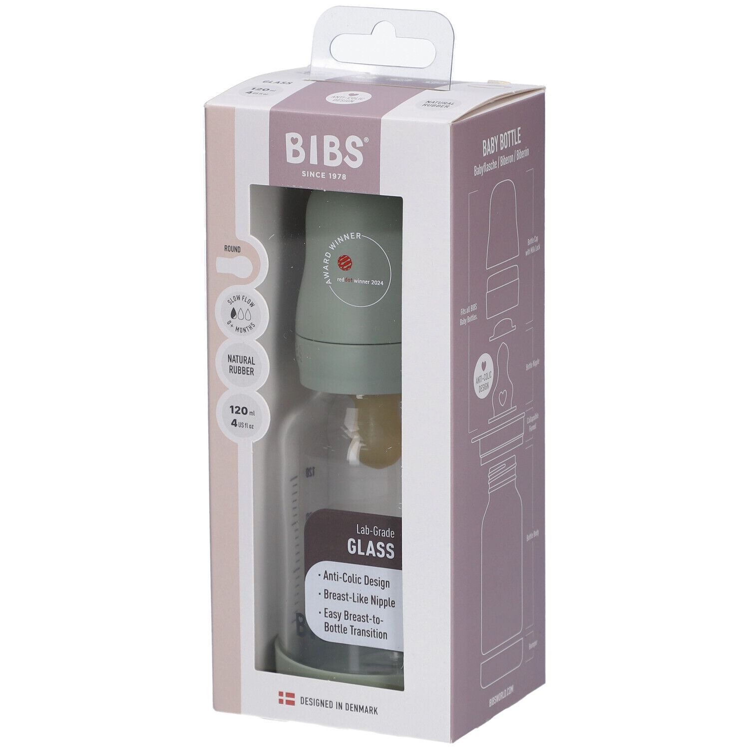Bibs Zuigfles Glas 120ml Complete Set Sage 1 St Flaschen