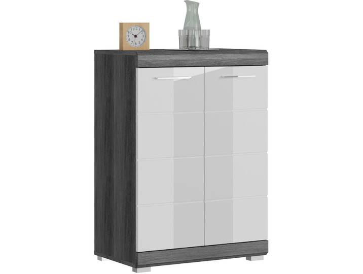 Kommode HOME AFFAIRE SIENA, Breite 60 cm, 2 Türen, 2 Einlegeböden, 3 Fächer , grau (front: weiß hochglanz tz, korpus: rauchsilber nb, absetzung: rauchsilber nb), B:60cm H:85cm T:37cm, Sideboards, Kommode, Schuhkommode, Schuhschrank, Anrichte, Sideboard