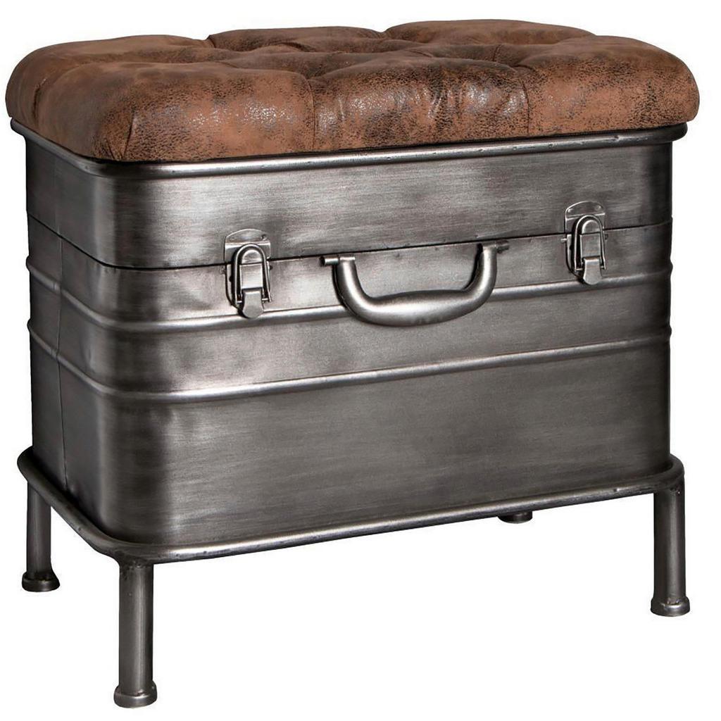 Carryhome Sitzbank , Anthrazit, Braun , Metall, Textil , 51x48x34 cm , Truhe im Sitz , Esszimmer, Bank, Sitzbänke, Polsterbänke