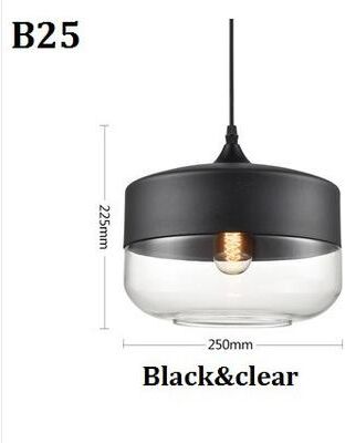 On Spot Shop Nordic Pendant Lamp, Modern Glass Hanging LED Light Fixture For Restaurant, Living Room, Bedroom, Indoor Decoration b Black Clear