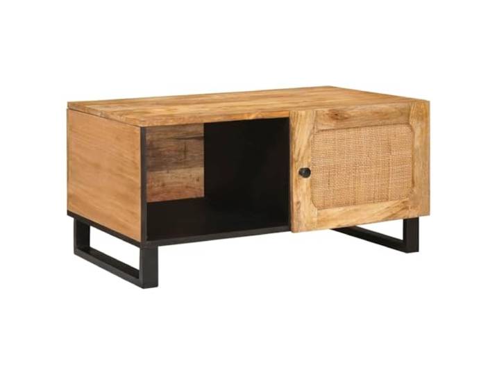 LASWWQMRF Couchtisch Massivholz Mango 80x50x40 cm mit Stauraum Natur Eleganter Wohnzimmertisch aus echtem Mangoholz mit Klapptür für ordentliche Aufbewahrung von Zeitschriften im Homeoffice.