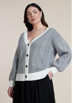 Plus Size Women's Intarsia Cardigan by ELOQUII in Chevron Row (Size 26/28)