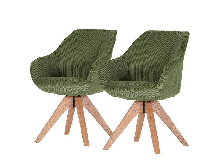 Drehbarer Armlehnenstuhl FUENTES 2er-Set 60 x 83 x 65cm Cordstoff Caron: Antikgrün Grün/Grün
