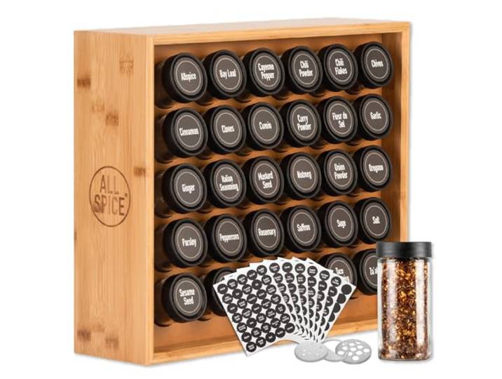 AllSpice Gewürzregal aus Holz, inkl. 30 Gläser 118 ml, Bambusholz