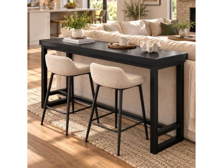 5cm Dicke Massivholz Bartisch im Industrial Stil, für Küche, Café & Bar mit industrieller Ästhetik, ideal für Küche, Kneipe und Café-Dekor; Hocker nicht enthalten