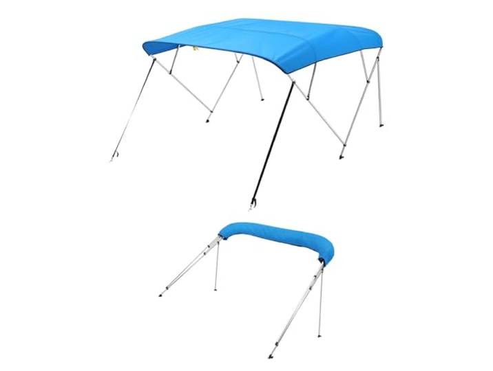 VEVOR Bimini pour Bateau à 4 arceaux\, 243x137x200-213 cm\, taud de Soleil avec Cadre en Alliage d'aluminium\, Toile en Polyester 600D\, Sac de Rangement\, 2 poteaux de Support\, 4 Sangles\, Bleu Pacifique
