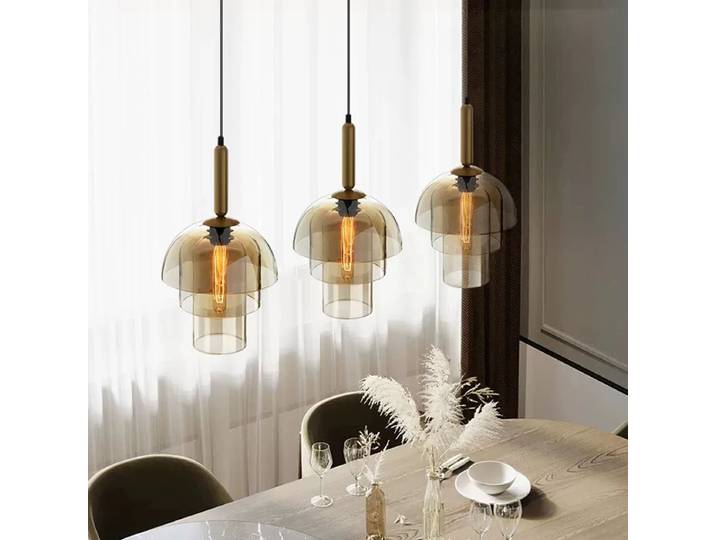 Lampe suspendue nordique en verre ambré, lampe suspendue moderne pour îlot de cuisine, salon, restaurant, chambre à coucher, lampe à double couche