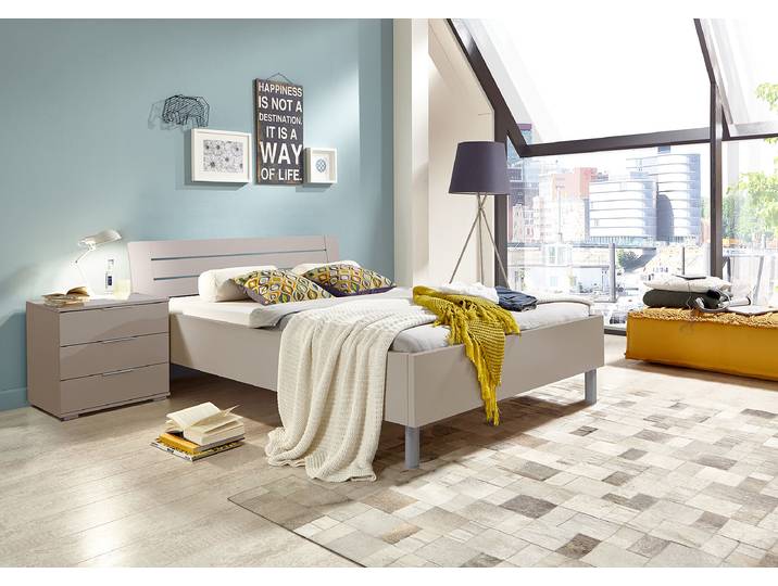 Futonbett Easy - Liegehöhe 60 cm 120 x 200cm Spanplatte, foliert Grau/Saharagrau Silber
