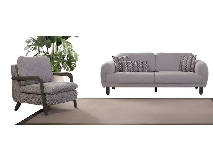 JVmoebel Polstergarnitur Minimalistisches Sofa-Set Holzrahmen Graue Hochwertige Materialien, (2-tlg)