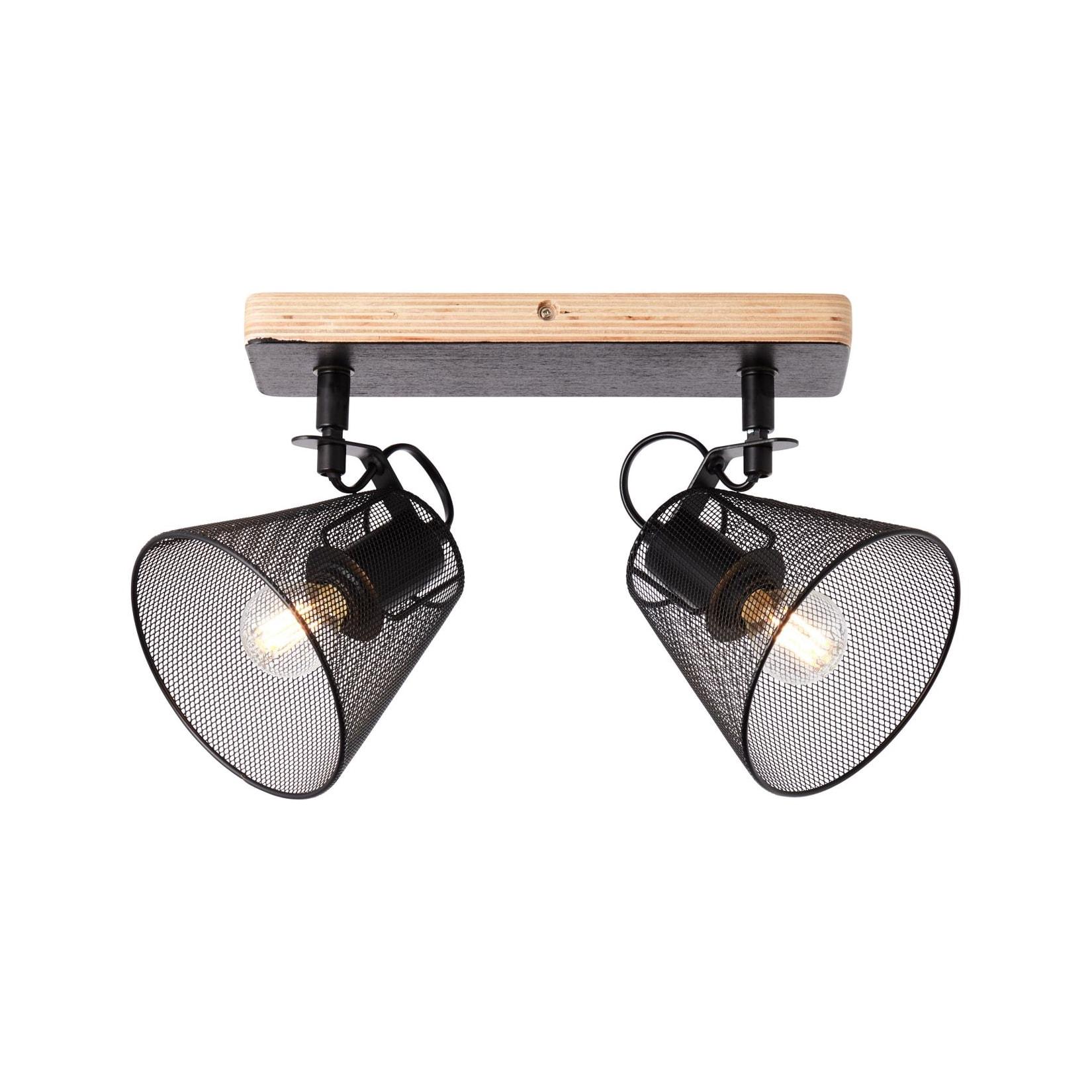 BRILLIANT Lampe, Whole Spotbalken 2flg schwarz/holzfarbend, Metall/Holz, 2x D45, E14, 40W,Tropfenlampen (nicht enthalten)
