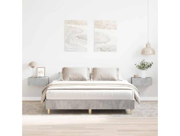 RJPLMFV Bettgestell, 150 x 200 cm, Grau, Beton, Holz, Technik Ohne Matratze, Lattenrost inklusive, robuste Füße, langlebig für Schlafzimmer