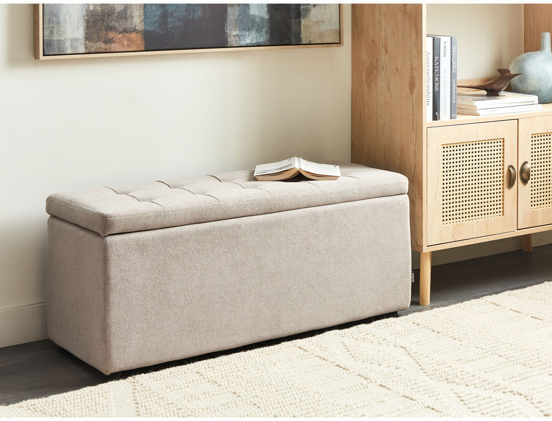 17 Stories Rabecka Polyester Upholstered Storage Bench Beige 420cm H X 100cm W X 16cm D