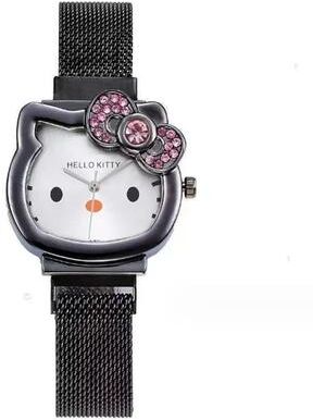 Uplift Essentials Hello Kitty Crystal Bow Magnet Watch Fashionable Sanrio Anime Quartz Timepiece For Girls & Fans black