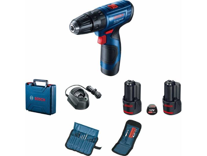 Bosch Perceuse à percussion 12V 30/14Nm 2X2.0Ah Valise Gsb 120-Li +Accessoires 23 Elem.
