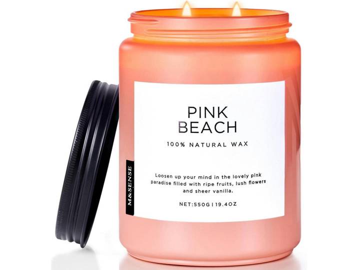 Duftkerze Pink Beach 550g Sojawachs 110h Brenndauer, Rosa, Paraffin, 13 cm, Dekoration, Kerzen & Kerzenhalter, Duftkerzen